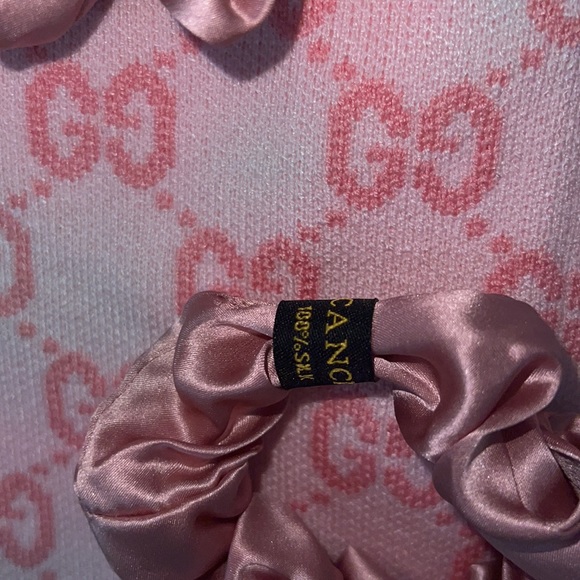 Silk hair scrunchie tie mulberry silk pink black shiny metallic hair pony tail - Picture 6 of 12